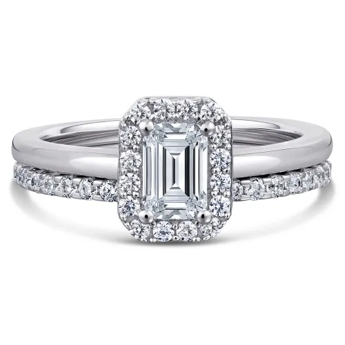 Platinum Emerald Diamond Bridal Set - Anemone